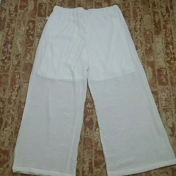 Pants Wide Leg Palazzo White Pull on High rise Lightweight Beachy NEW - Picture 3 of 6